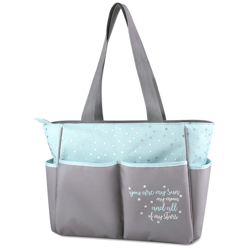 5 Set Baby Essentials Diaper Bag Tote Piece with Sun, Moon, and Stars, Wipes Pocket, Dirty Diaper Pouch, Changing Pad