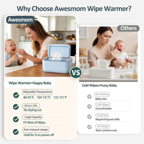 Adjustable Temperature Wipe Warmer for Babies and Adults - Large Capacity in Blue