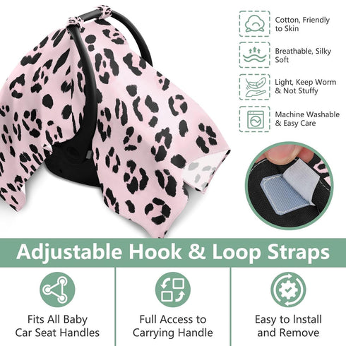 Dalzium Pinks Leopard Print Car Seat Cover Baby, Carseat Canopy Cover for Girl Boy, Breathable Baby Carrier Cover