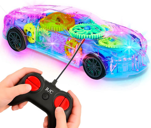 Playbees Light-Up Transparent Car with Remote Control, Toys for Autistic Kids Ages