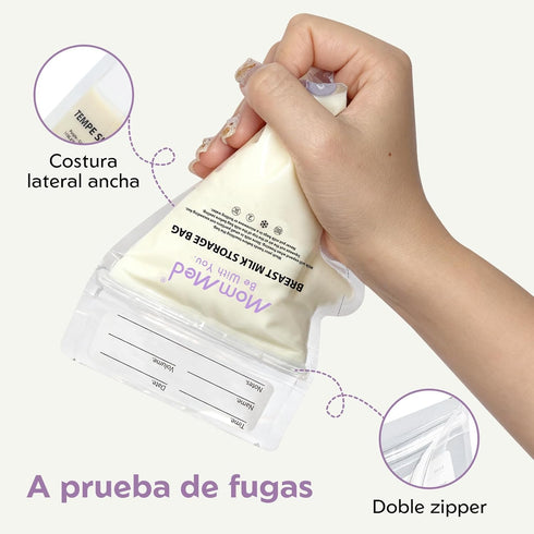 MomMed 6oz (50 Count) Breast Milk Storage Bags with Color-Changing Temperature Indicator - Self-Standing No-Leak