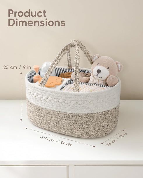 Maliton Extra Large Diaper Caddy Organizer, Cotton Rope Nursery Basket, Portable Organizer for Changing Table, Car