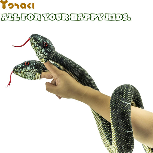 Snake Plush Toy,52'' Washable Simulated Snake Plush Cuddle Toy, Soft and Cute Children's Gift for Boys and Girls, Birthday Party Gift Prank Props, Two-Headed Snake Finger Puppet, Black Printing