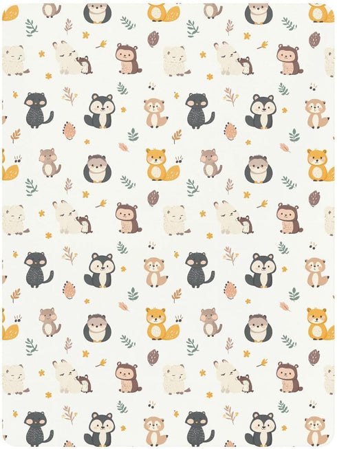 miaozhen 1 Pack 52x28 Cotton Baby Crib Sheets for Boys Girls Comfy Breathable Jungle Animal Fox Squirrel Colorful