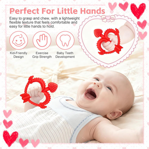 0-36 Valentines Heart Baby Teething Toys for Babies Months, Easy for Little Hands to Hold,Cupid Bow and Arrow Soft