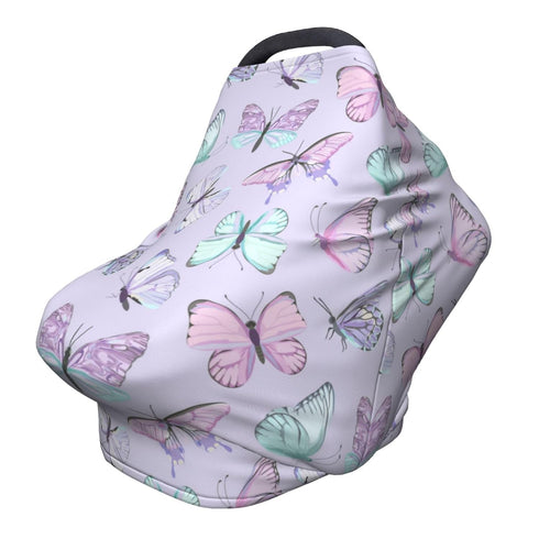 Schgap Purple Butterflies Car Seat Cover Canopy for Babies, Nursing Cover Breastfeeding Baby