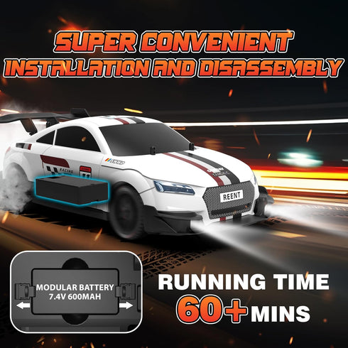 1/16 2.4Ghz 4WD 30+KM/H 2Pcs RC Drift Car Scale Remote Control Car With Spray & Led Lights, High Speed RC Drag Car