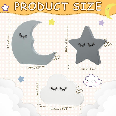 Briwooody 3 Pcs Moon Stars and Cloud Celestial Nursery Decor Bohemian Wood Nursery Shelves Decoration Wooden Nordic