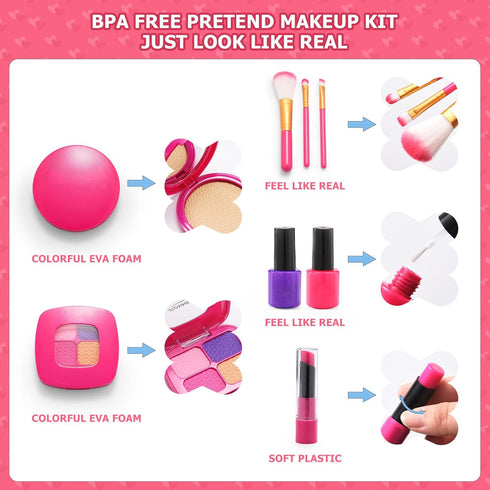 Set 3-5, 4-6, 3 4 5 6 7 8 Pretend Makeup Kit for Toddlers Girls, Play Makeup for Kids Unicorn Toy Purse with Fake Make
