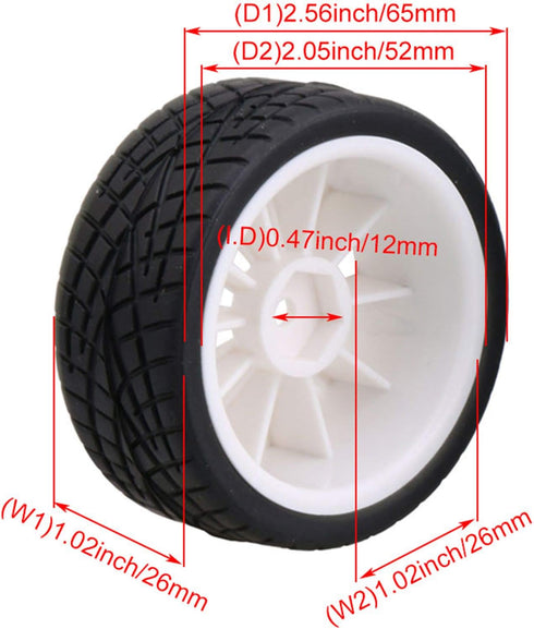 Mxfans 12mm Hex White Plastic 10-Spoke Wheel Rims & Black Fish Pattern Rubber Tires for RC 1:10 Racing Car