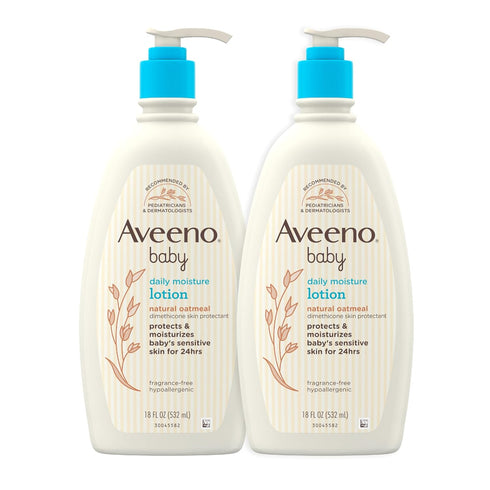 Aveeno Baby Daily Moisture Body Lotion for Delicate Skin, Natural Colloidal Oatmeal, Hypoallergenic, Twin Pack, 2 x 18