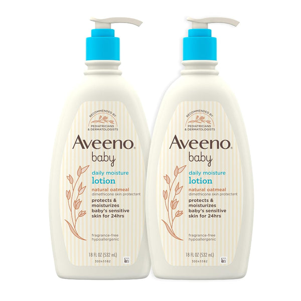 Aveeno Baby Daily Moisture Body Lotion for Delicate Skin, Natural Colloidal Oatmeal, Hypoallergenic, Twin Pack, 2 x 18