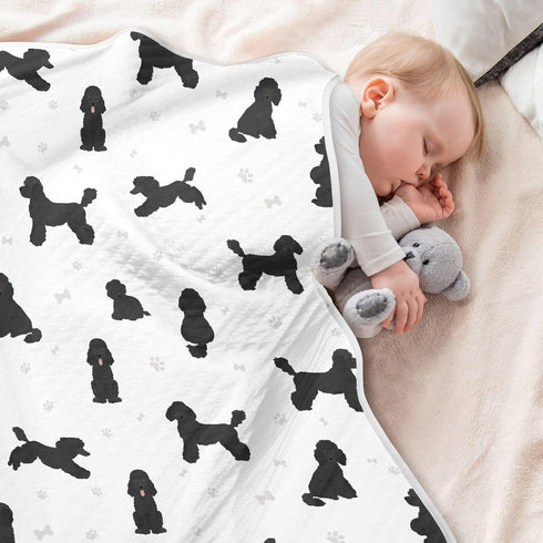 KICPOAY Medium Poodle Black Baby Swaddle Blanket for Boys and Girls, Muslin Baby Receiving Swaddle Blanket, Soft Cotton