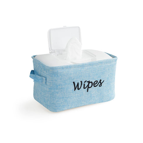 Baskets for Organizing Wipes and Newborn Essentials, Diaper and Wipes Organizer, Linen Basket with Handle, Blue