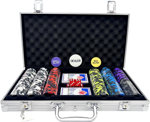 AIBETOMG Poker Chips with Numbers,300Pcs Clay Poker Chips Set with Aluminum Travel Case,14
