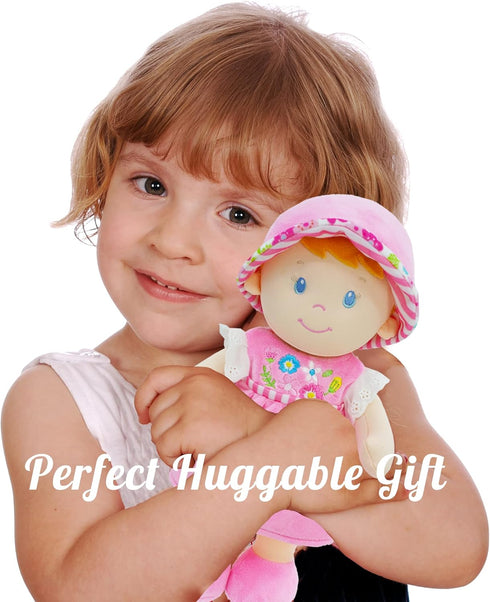 12" 1 2 3 June Garden Soft Dolly Emilia - Stuffed Soft Baby Doll Gift for Year Old Girls - Pink Dress
