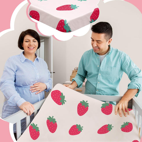 Hahafelt 4 Pack 52'' 28'' Set Strawberry Baby Crib Fitted Sheet for Girls x Strawberry Stretchy Neutral Fitted Crib