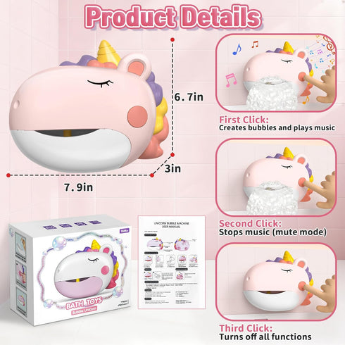 1-3 4-8, Infowush Baby Bath Toys, Unicorn Bath Bubble Machine Toddler Bath Toys for Kids Ages Interactive Bathtub