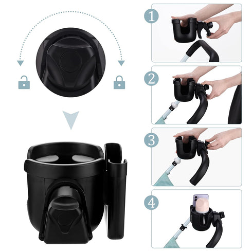 Suranew Universal Stroller Cup Holder, Adjustable Drink Holder with Phone Holder for Baby Stroller, Wheelchair, Walker