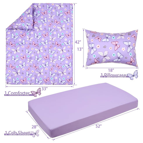 3 Set Set Set Sets JISEN Piece Crib Bedding Soft Baby Crib Bedding Butterfly Crib Comforter - Comforter Sheet
