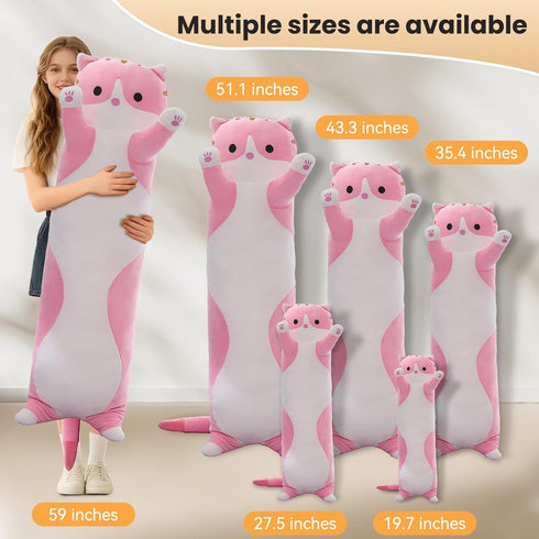 35.4 Inch) Cute Cat Plush Long Body Pillow Soft Cartoon Stuffed Animal Doll, Kawaii Cat Plushie Cuddle Toy for Kids