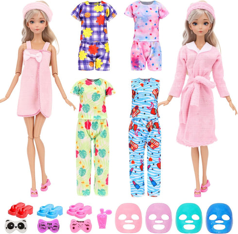 23 Pcs Doll Clothes and Accessories Including 6 Sets Bathrobes Pajamas, Towels,