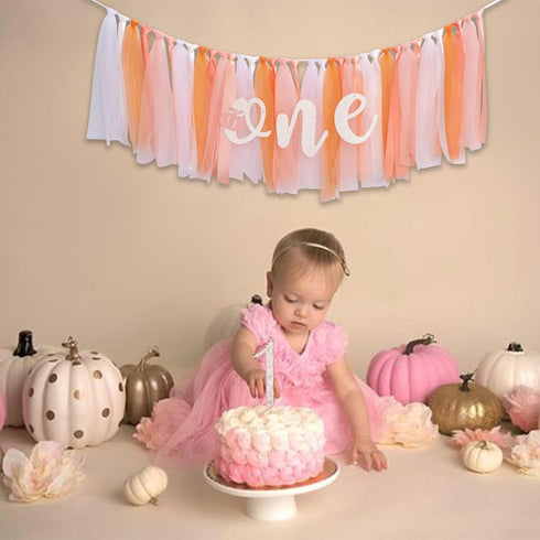 VANGNING First Birthday High Chair Tutu Skirt Banner - Pumpkin Theme Party Decor