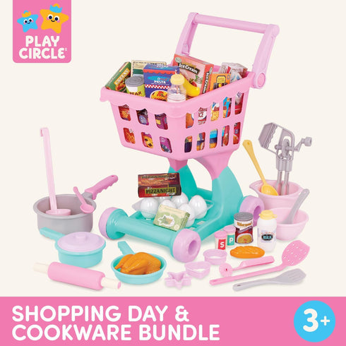 Set 3+ Battat Play Circle Shopping Cart & Grocery for Kids Toy Food Play Kitchen Pretend Play Years