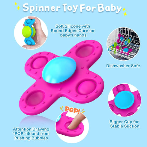 Suction Cup Spinner Toys for 1 Year Old, 3 Pcs Spinning Toys for Toddlers 1-3, Sensory Bath Toys
