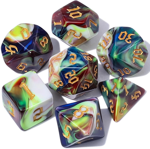 QMAY DND Polyhedral Dice Set - Blue Mix Blood Red (7 Pcs) for Dungeon and Dragons RPG Role Playing Games
