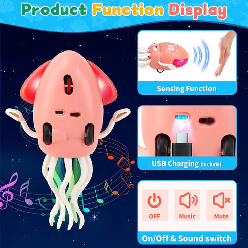 12-18 Tummy 1 2 3 4 5 6 LZZAPJ Electric Dancing Octopus Light Music Suitable for Months Old Baby Toys, Kid Crawling