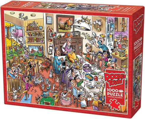 Cobble Hill 1000 Piece Puzzle - DoodleTown: Thanksgiving Togetherness - Sample Poster Included