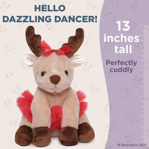 Bearington Dazzling Dancer Ballerina Plush, 13 Inch Stuffed Reindeer, Christmas Stuffed Animal