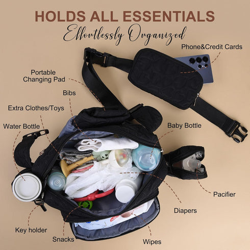 Pack Rexmore Puffer Quilted Fanny Diaper Bag for Mom - Womens Compact Crossbody Purse with Portable Changing Pad