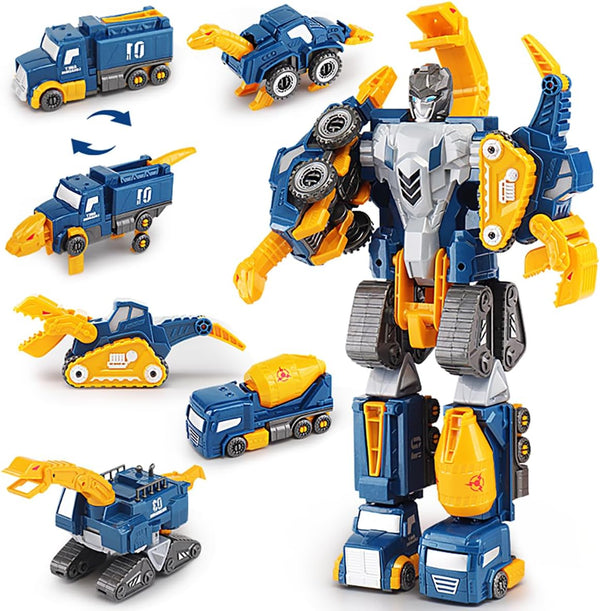 Construction Trucks Toy Dinosaur Vehicles Magnetic Set, 5-in-1 Educational STEM Building Car