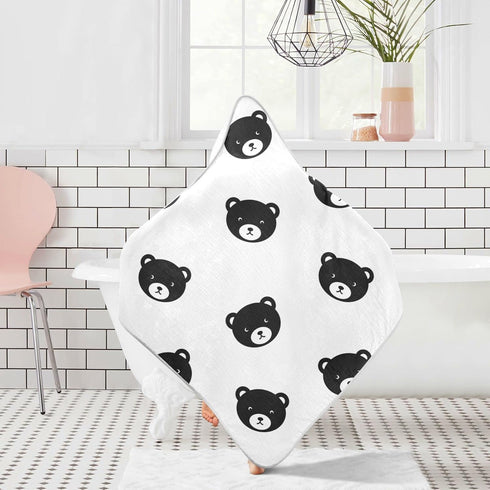 Pigsaly 35 35 Cute Bear Faces Hooded Baby Towel Black Animals Baby Bath Towel Unisex Toddlers Hooded Towels Cotton Boy