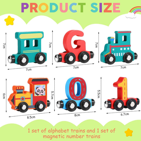 VercanMonth 43 Set 26 14 3 3-7 Pcs Magnetic Wooden Alphabet Number Trains for Kids with Alphabet, Number Trains