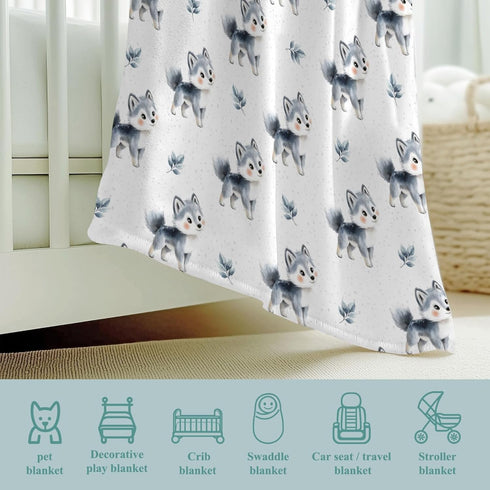 Wicbfdfv 40x50inch Cute Wolf Boho Leaves Baby Boy Girl Blankets Wolves Flannel Blanket Wildlife Animal Fluffy Blanket