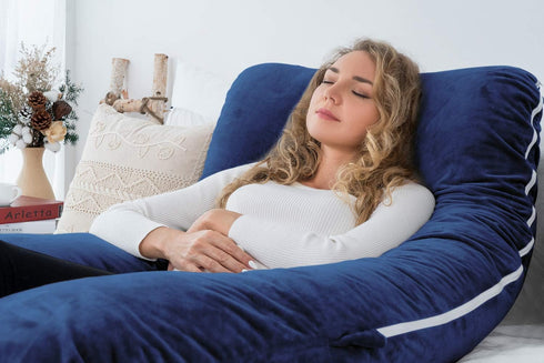 Navy U Shaped Pregnancy Body Pillow with Removable Velvet Cover