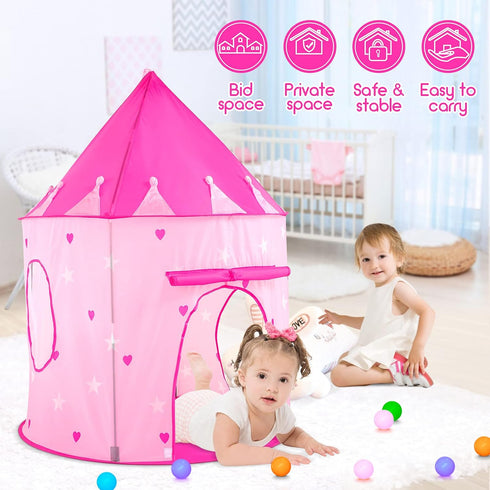 PigPigPen 3pc Kids Play Tent - Princess Tents with Ball Pit, Crawl Tunnel for Toddlers, Indoor & Outdoor Playhouse Toys