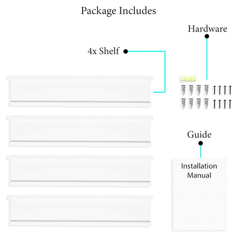 17 Inch Set 4 Wallniture Denver Wall Mounted Floating Shelves for Nursery Decor - Kids Room Bookshelf Display - Picture