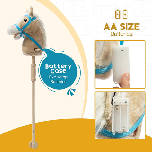 36 Inches(AA HollyHOME Stick Horse Plush Handcrafted Hobby Horse on a Stick with Wood Wheels Real Pony Neighing