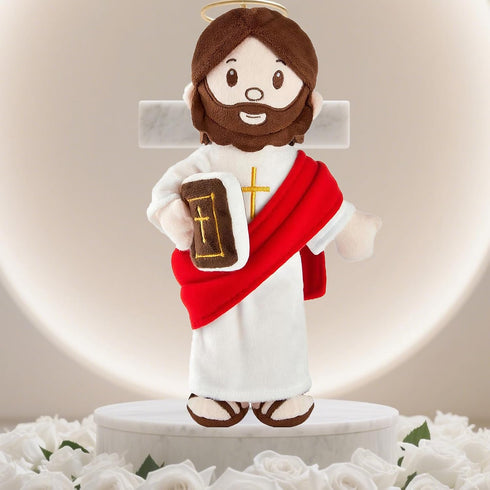 13" Jesus Plush Doll Jesus Plushie Stuffed Toy with Book Christian Stuff Religious for Kids Christening Easter (Red)