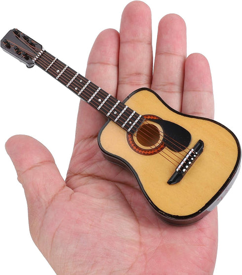 Pssopp Mini Musical Instrument Decor, 15cm Wooden Miniature Guitar Ornament for Dollhouse Home Décor Accents