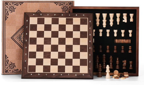 Peradix Wooden Chess Set for Kids Magnetic 12'' Checkers Chess Board Game