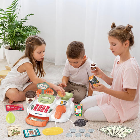 Sotodik 36PCS Cash Register Supermarket Shop Toys with Electronic Sounds,Working Scanner,Calculator,Credit Card