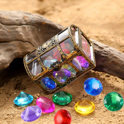 Diving Gem Pool Toys Sand Toys, 14 Color Diamond Treasure Chest Summer Swimming Gems Pirate Diving Toy Set