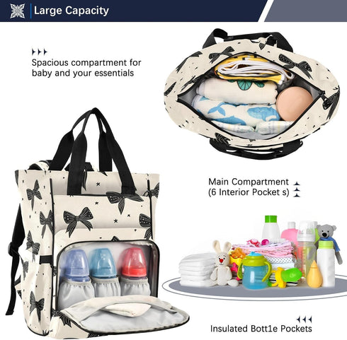 BOESI Backpack, Mommy Backpack Graffiti Black Bow Diaper Bag Bag, Multifunctional Diaper Bag, Travel