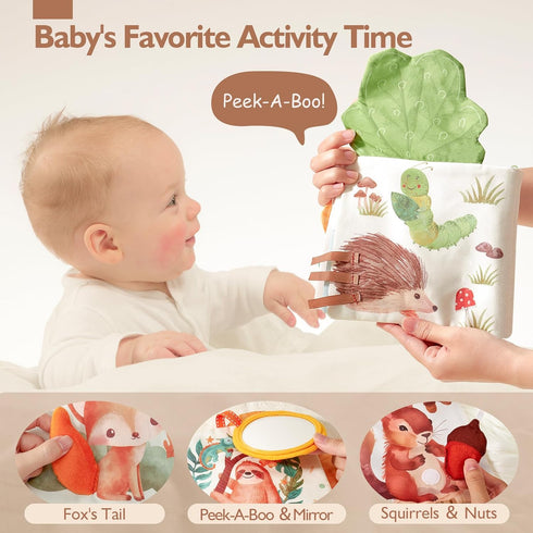hahaland Baby Books 0-6 Months, Tummy Time Sensory Toys 6 to 12 Months, Textured Animals Mirror & Crinkle Paper