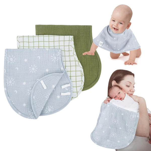 Muslin Burp Cloths with Snaps,Multi-Use Burpy Bib 100% Cotton for Spit Up